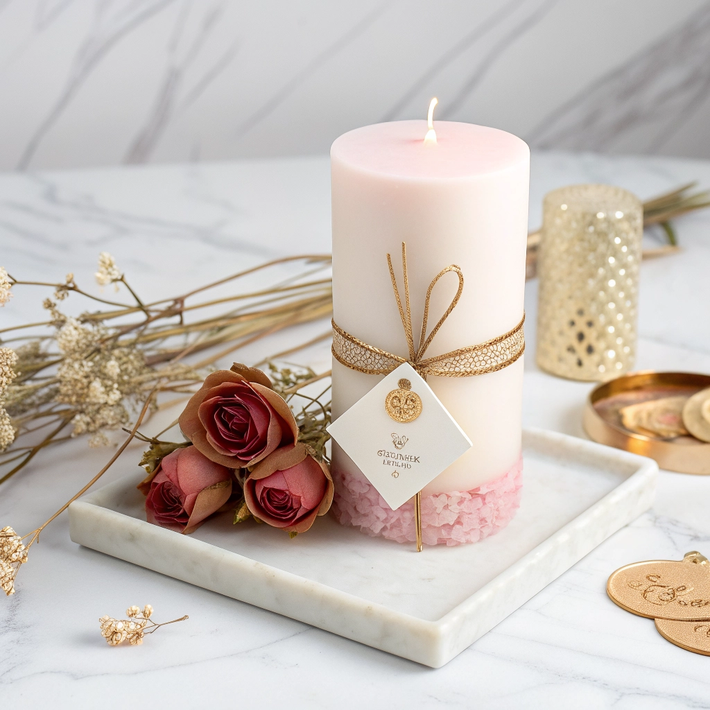 Custom Pillar Candle - personalized pastel candle with ribbon